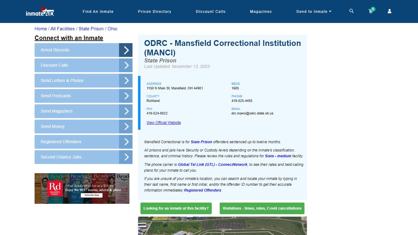 ODRC - Mansfield Correctional Institution (MANCI) & Inmate Search ...
